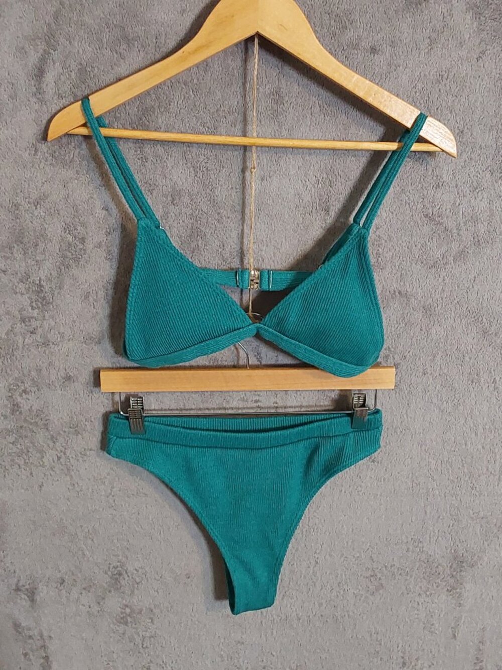 Ribbed Textured Bikini Set Teal Turquoise Beach Swimwear Vacation Resort Pool Su